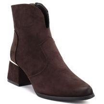 Women's suede high-heeled ankle boots, brown, Potocki 12422