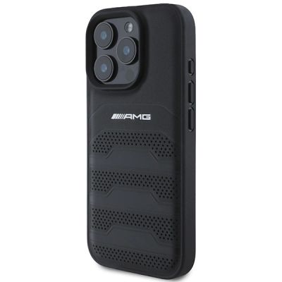 2. AMG Leather Debossed Lines Black Logo iPhone 16 Pro Max Case - Black