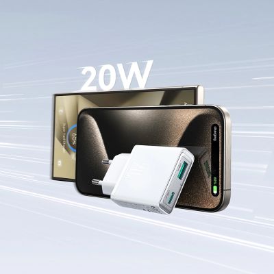 8. Joyroom JR-TCF14 20W USB-A USB-C Super Slim Wall Charger - White