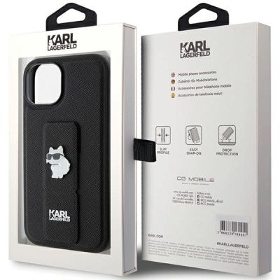 8. Karl Lagerfeld Gripstand Saffiano Choupette Pins case for iPhone 15 - black
