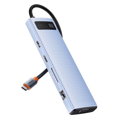 8. HUB 11in1 Baseus Metal Gleam Series USB-C to USB-C PD / 3x USB-A 3.0 / USB-A 2.0 / HDMI / VGA / AUX / RJ-45 / SD TF - gray