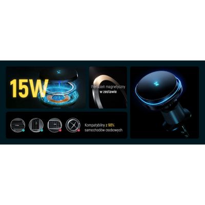 14. Wozinsky WCT5-Q6S2Y Car Holder with Qi/MagSafe 15W Inductive Charger for Ventilation Grill with Fan - Black