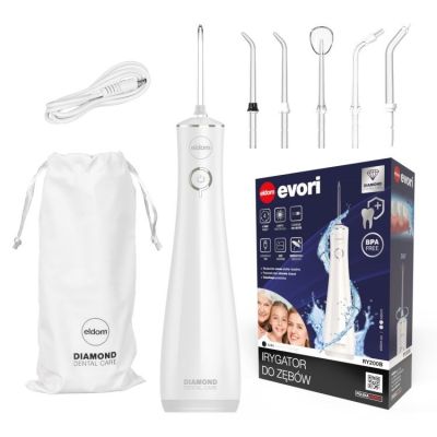12. ELDOM IRRIGATOR RY200B 230 ML RECHARGEABLE, WHITE, WORKING TIME 60 MIN. CHARGING TIME APPROX. 6 HOURS, IPX7, TRAVEL CASE, USB CABLE