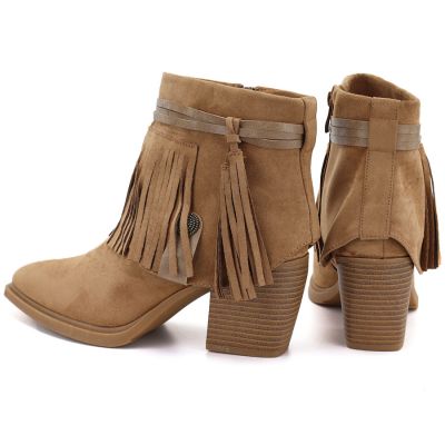 5. Women's cowboy boots with fringes, insulated, camel M.Daszyński