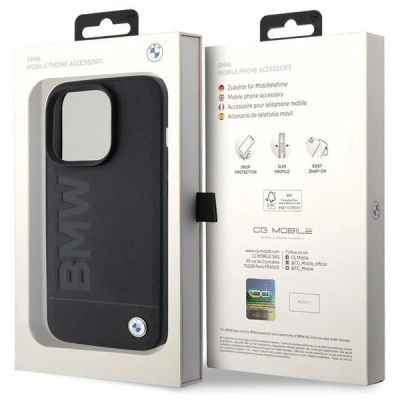 8. BMW Leather Hot Stamp iPhone 15 Pro Max Case - Black