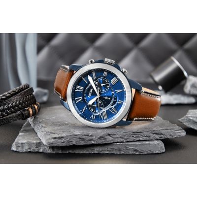 6. FOSSIL Grant Leather Men's Watch FS5151 + BOX
