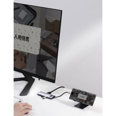 17. Baseus Metal Gleam 6-in-1 USB-C - USB-C PD 100W HUB 1x HDMI 4K 30Hz 3x USB-A 3.2 1x RJ45 - gray