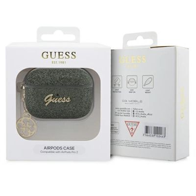 4. Guess GUAP2GLGSHA AirPods Pro 2 cover green/kaki Glitter Flake 4G Charm