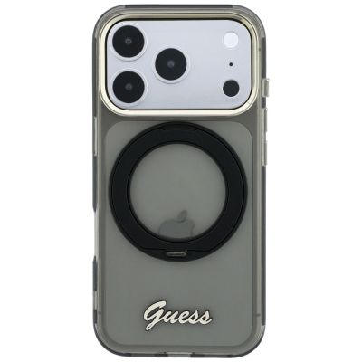 4. Guess IML Ring Stand 360 Script Metal Logo MagSafe Case for iPhone 17 Pro / 18 Pro - Black