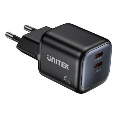 33. UNITEK 2X GAN 45W CHARGING UNIT, 2XUSB-C PD 3.0, QC, BLACK