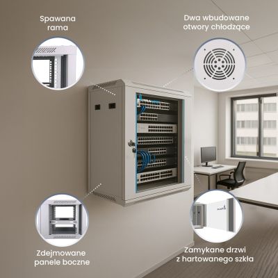 10. Extralink EX.8581 rack cabinet (400mm / 600mm / 600mm; wall-mounted; openable; 19''; grey)
