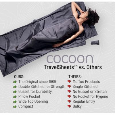 9. Cocoon TravelSheet Silk Sleeping Bag Liner, Rhino/Cornflower