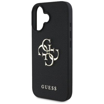 6. Guess Grained Big 4G Logo Small Classic Logo case for iPhone 16 - black