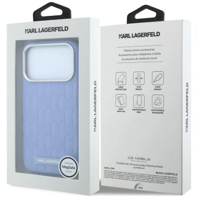 8. Karl Lagerfeld Grained Mono Resin Logo MagSafe Case for iPhone 17 Pro Max / 18 Pro Max - Light Blue