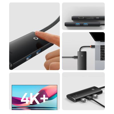 13. Baseus Lite Series multifunctional HUB USB Type C - 2 x USB 3.0 / USB Type C PD / HDMI 1,4 / SD / TF black (WKQX050101)