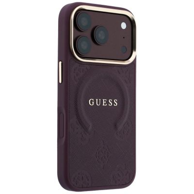 4. Guess Saffiano Peony & Ring MagSafe case for iPhone 17 Pro / 18 Pro - burgundy