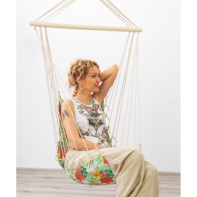 18. BRAZILIAN HAMMOCK HANGING CHAIR 100x50CM NATURA WITH SEWN TROPIC JUNGLE PILLOW