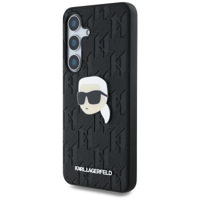 2. Karl Lagerfeld Leather Monogram Pin Logo Karl Head Samsung Galaxy S25 Case Black