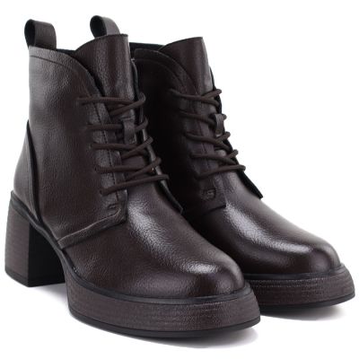 4. Women's leather ankle boots on a platform, insulated, brown, D&A S.Barski CR62-3368