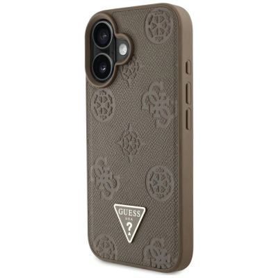 2. Guess Grained Hot Stamp Peony Triangle Logo MagSafe iPhone 16 Case - Brown