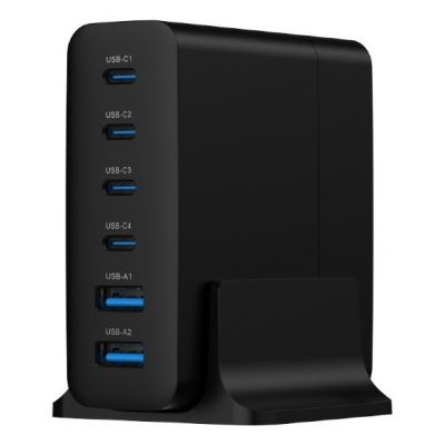3. GEMBIRD 6-PORT GAN FAST POWER CHARGER (PD) 6XUSB (2X USB-A + 4X USB-C), 75W, BLACK
