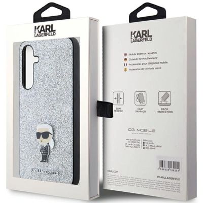 8. Karl Lagerfeld Fixed Glitter Ikonik Logo Metal Pin case for Samsung Galaxy A35 - silver