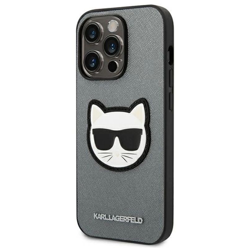 2. Karl Lagerfeld Saffiano Choupette Head Patch case for iPhone 14 Pro - silver