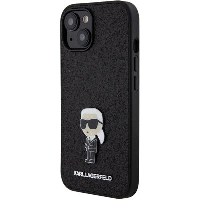 2. Karl Lagerfeld Fixed Glitter Ikonik Logo Metal Pin case for iPhone 15 - black