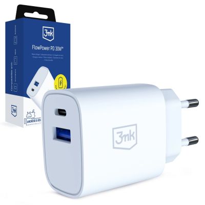 3mk FlowPower 30W 1A1C PD 3.0 QC4+ Wall Charger - White