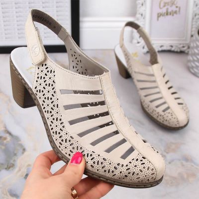 18. Rieker W RKR49B beige leather high heel sandals