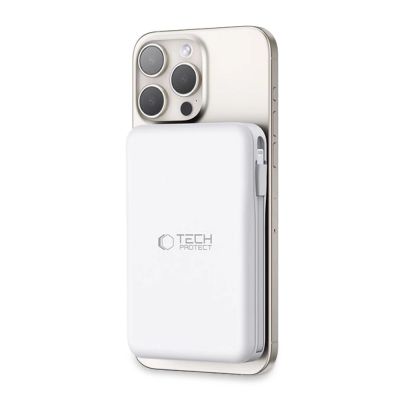 10. Tech-Protect LifeMag PB31 Power Bank with MagSafe 10000mAh 15W USB-C / USB-A / Built-in USB-C / Lightning Cables - White