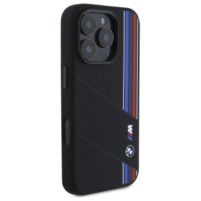 4. BMW Silicone Cut Tricolor Lines MagSafe Case for iPhone 16 Pro Max - Black