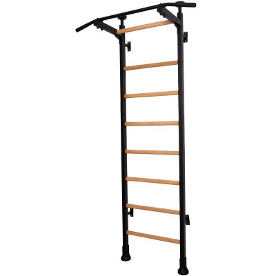 29. GYMNASTIC WOODEN AND METAL EXTENSION WALL BAR WITH METAL HANDLE IN OAK COLOUR BENCHK 511
