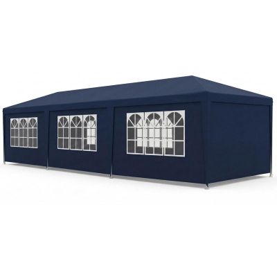 3. PE GARDEN CATERING TENT PAVILION 9x3M + 8 WALLS NAVY BLUE