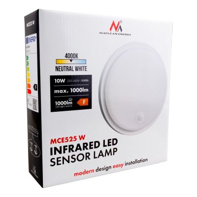 8. MACLEAN LED LAMP WITH MOTION SENSOR, PIR SENSOR, WHITE, 10W, IP65, 1000LM, NEUTRAL COLOR MCE525 W
