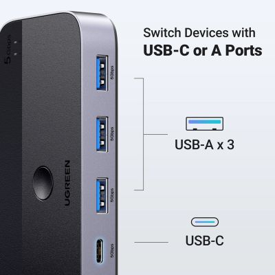 3. Ugreen CM662 USB 3.0 switch 2-in-4 switch + 2x USB-A cable - black