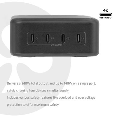 6. CLUB3D CAC-1933 Charging Station with 4 USB-C® Ports 240W GaN PD 3.1 + PPS + LED Display