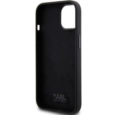 7. Karl Lagerfeld Silicone Choupette Metal Pin case for iPhone 15 Plus / 14 Plus - black