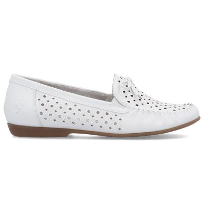 2. Women's leather moccasins, openwork, lightweight, comfortable, white, Rieker L6352-80