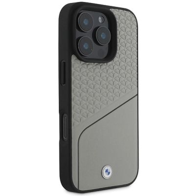 4. BMW Sign Leather Textured and Line MagSafe iPhone 16 Pro Case - Gray