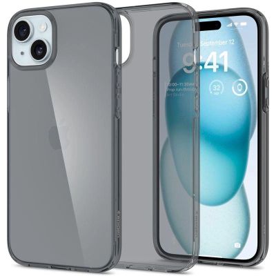 7. Spigen Crystal Flex iPhone 15 Plus Case - Gray-Transparent