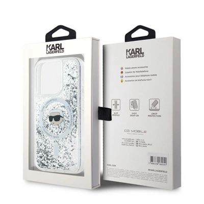8. Karl Lagerfeld Liquid Glitter Karl Head MagSafe case for iPhone 15 Pro - transparent