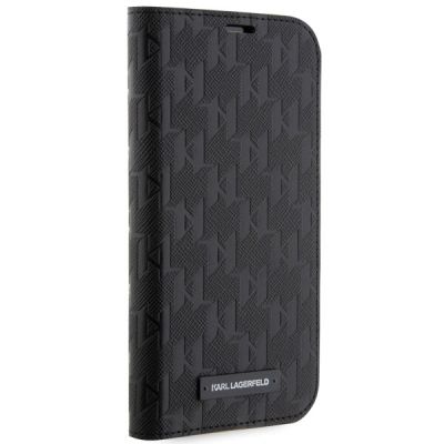 5. Karl Lagerfeld Saffiano Monogram Case for iPhone 13 / 14 / 15 - Black