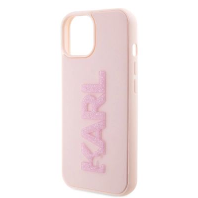 6. Karl Lagerfeld 3D Rubber Glitter Logo case for iPhone 15 - pink
