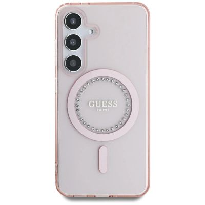 3. Guess Rhinestones Printed Classic Logo MagSafe Samsung Galaxy S25 Case Pink