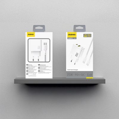 5. Dudao A26TCEU PD QC 25W GaN USB-A USB-C Wall Charger with USB-C Cable - White