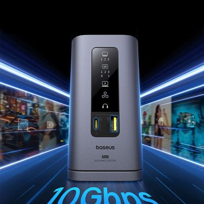 13. Baseus Spacemate hub USB-C 11in1 docking station 3xHDMI 4K 60Hz + 2xUSB-A (10Gb/s) + 1xUSB-C (10Gb/s) + RJ45 + 2xUSB-A (480Mb/s) + 1xUSB-C (PD) + 1xMinijack 3.5mm - gray