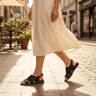 10. Women's black leather sandals Filippo DS4470
