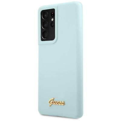6. Guess GUHCS21LLSLMGLB S21 Ultra G998 blue/blue hardcase Silicone Script Metal Logo