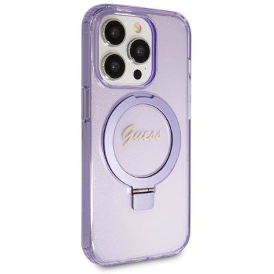 4. Guess Ring Stand Script Glitter MagSafe case for iPhone 14 Pro - purple
